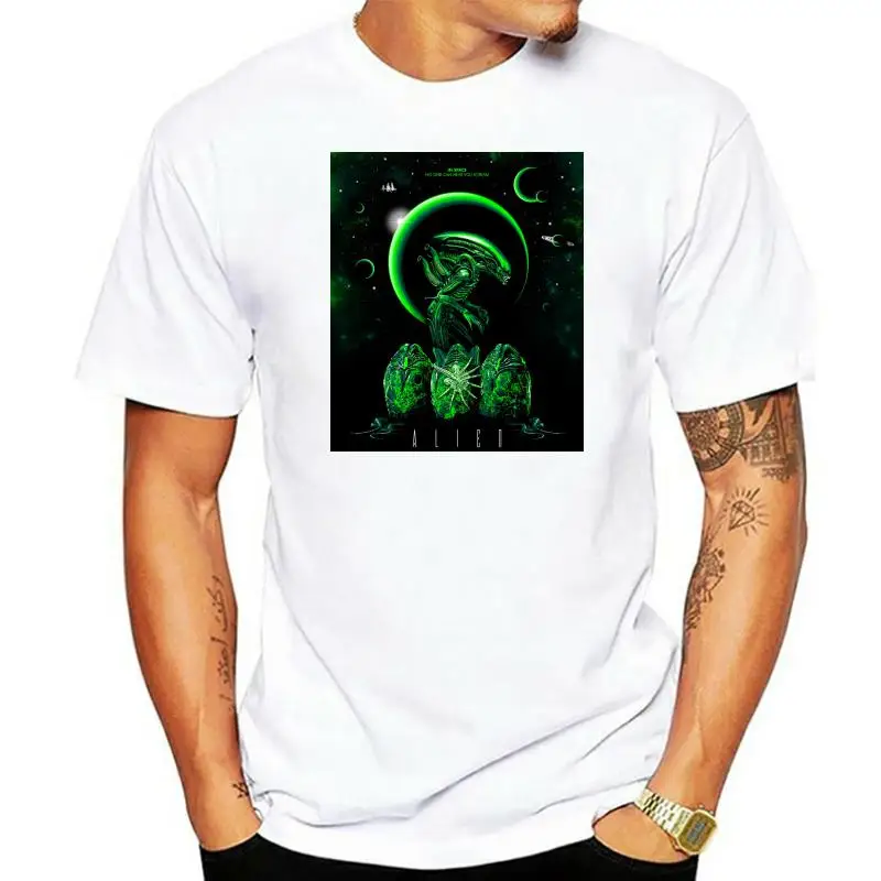 

Футболка Alien, неоновая, зеленая, блестящая, космическая, инопланетянин, атака, НЛО, ужас, Hd93, черная, модная футболка
