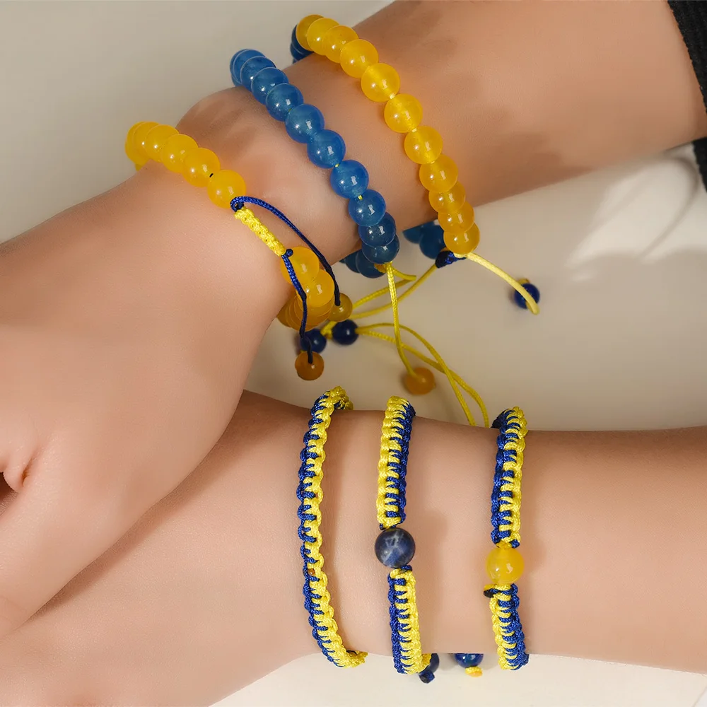 

Trendy Ukraine National Flag Bracelets Handmade Natural Stone Beads Charm Bracelet Yellow Blue Ukrainian Flag Patriotism Pride