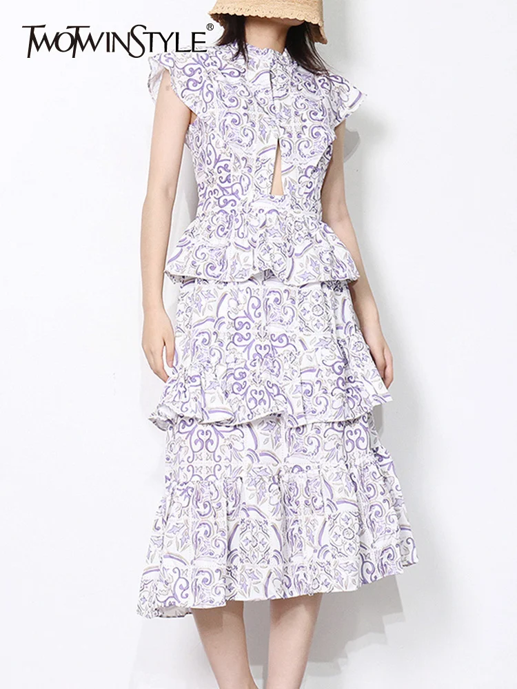 

Женское платье с оборками TWOTWINSTYLE, винтажное платье без рукавов с высокой талией и воротником-стойкой, 2022