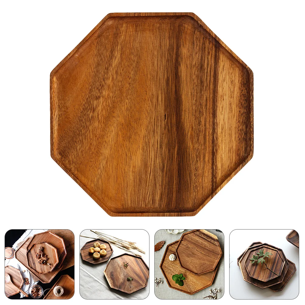 

Octagonal Tray Snack Serving Food Plate Wood Salad Bowl Tea Wooden Dessert Storage Acacia