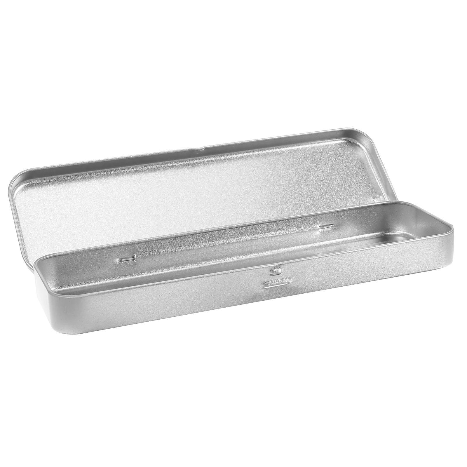 

Empty Tin Box Case Containers Metal Rectangular Tin with Hinged Lid Silver Storage Organizer Tins for Makeup Brush Pen holder