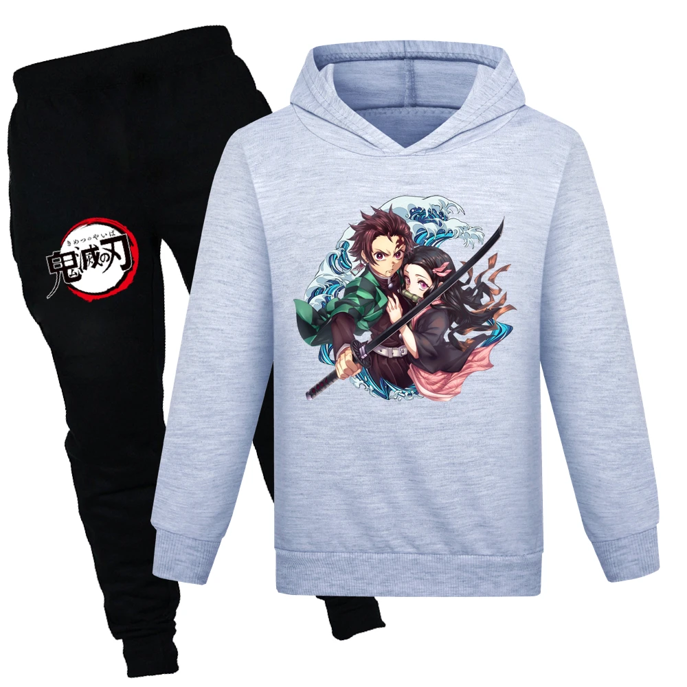 

Cute Demon Slayer Clothes Kids Hooded Sweatshirt + SweatPants 2pcs Sets Boys Cartoon Hoodies Teenager Girls Casual Outfits