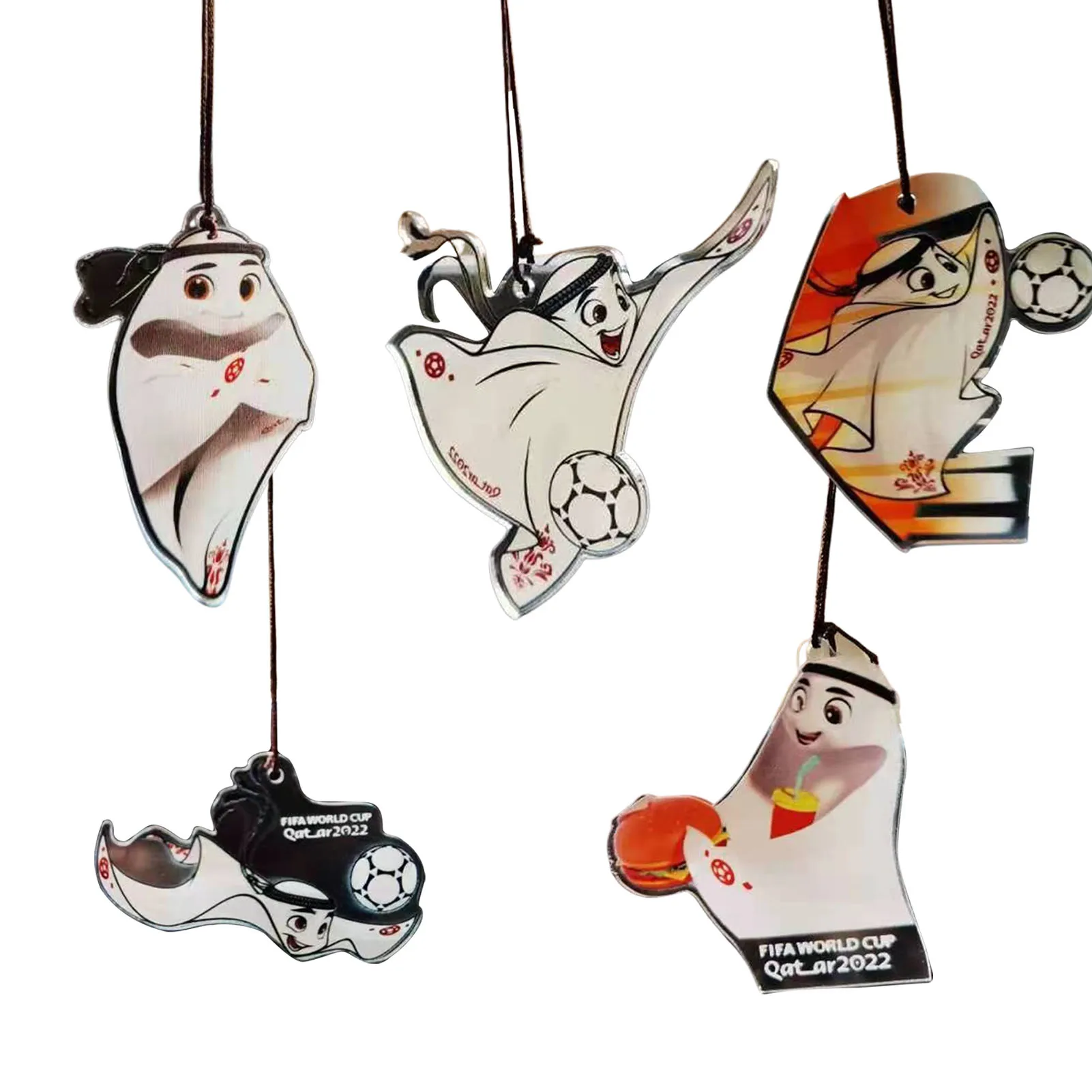

World Football Cup Mascot Toy Rear View Mirror Pendant 2022 Qatar Mascot La'eeb Cloak Doll Acrylic Toy Mirror Charm Window Decor
