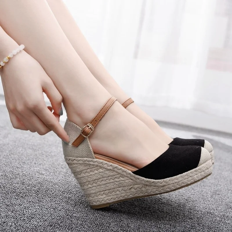

Women Suede Wedges High Ankle Toe Casual Slope Round Head Sandals Dress Shoes