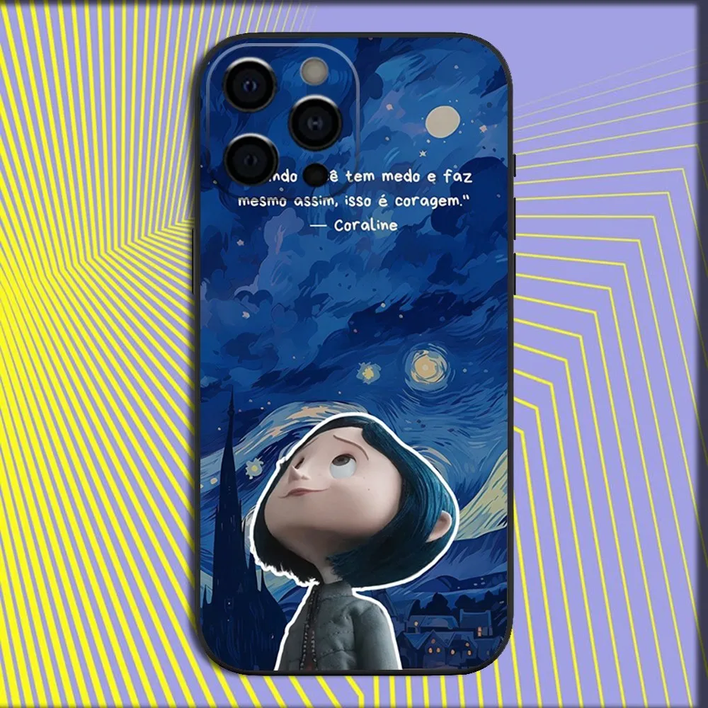 Чехол для телефона с рисунком ужасов C-Cora_lineS iPhone 16 15 14 13 12 11 Pro X XS Max XR Plus Mini Soft Black Cover