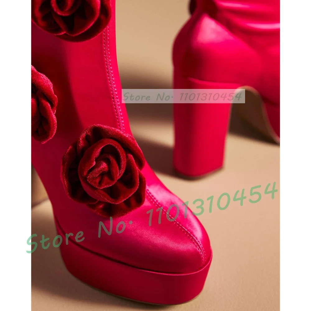 Женские атласные ботинки на платформе и массивном каблуке