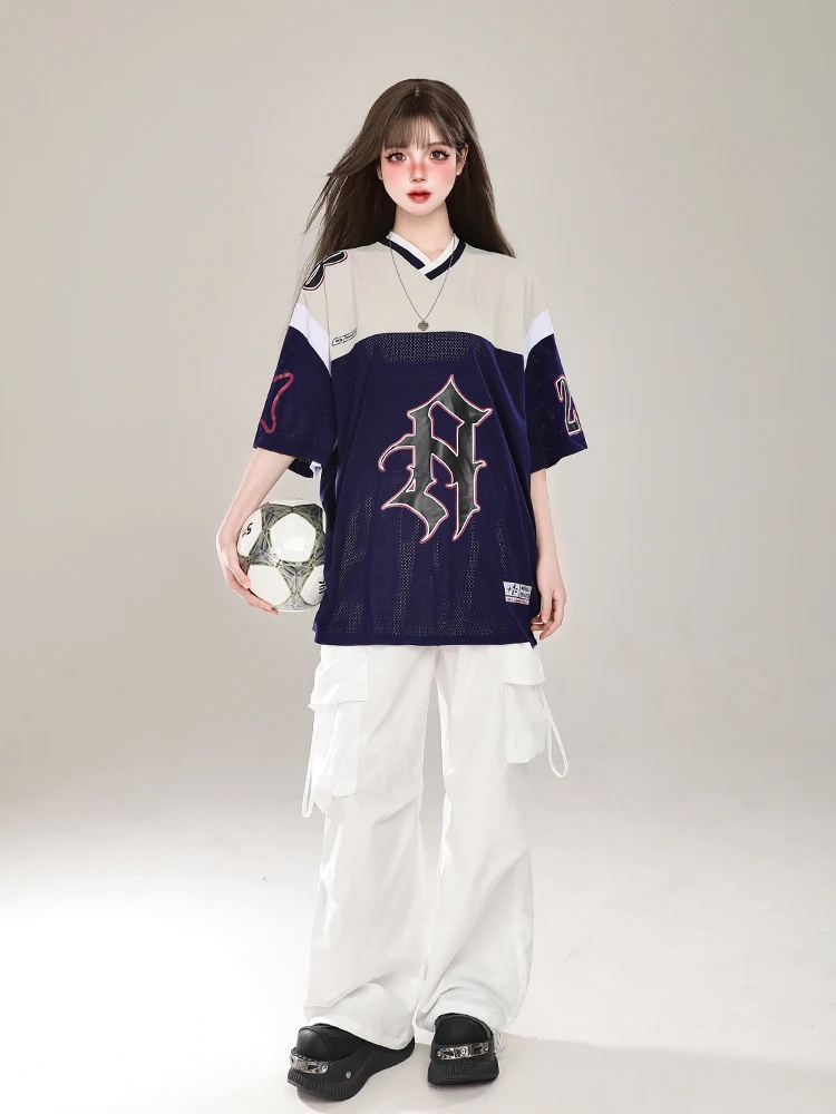 Американская футболка Y2g Gyaru контрастного цвета в стиле пэчворк сетчатая с