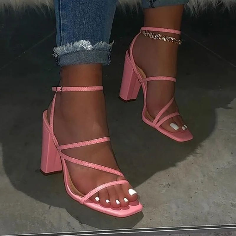

Pink New Summer Sandals Comfortable and Versatile Open-toe High-heeled Sandal Casual Outdoor Solid Color Plus Size Shoes Sandals