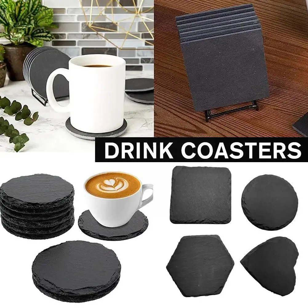 

Set of 4 Natural Slate Stone Round 4" Drinks Coffee Tool Coasters Kitchen Placemats Milk Dinner Tablemats Restaurant R6C1