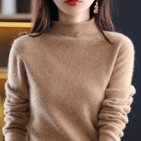 seamless one piece garment 100 wool knitted sweater womens hhalf turtleneck loose pullover 2022 spring autumn womens clothing