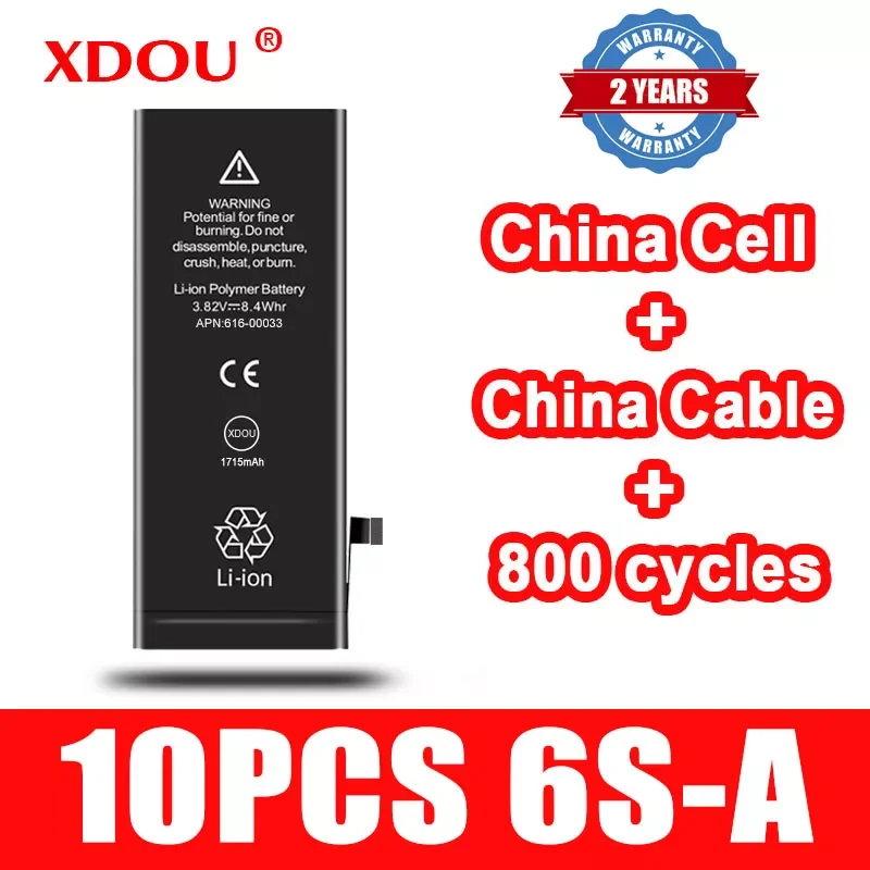 

10 шт./партия, сменный аккумулятор XDOU для IPhone 6S Accu 1715 мАч, китайский сотовый кабель, 800 циклов, 2022 6S-A