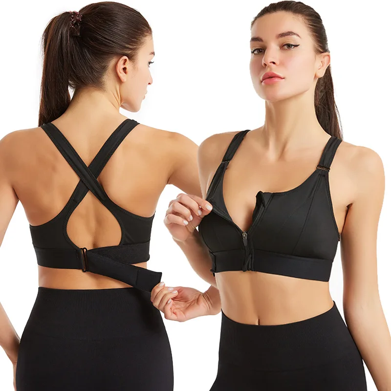 

Shockproof And Breathable Vest Without Steel Ring Yoga Sports Cross Back Bra Adjustable Front Zipper Upper Support Sports Bra
