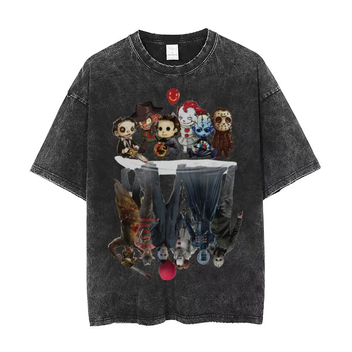 

Friends Horror Scary Character Pennywise Jason Voorhees Washed T Shirt Streetwear Hip Hop Fashion T-Shirts Tees Men Oversize