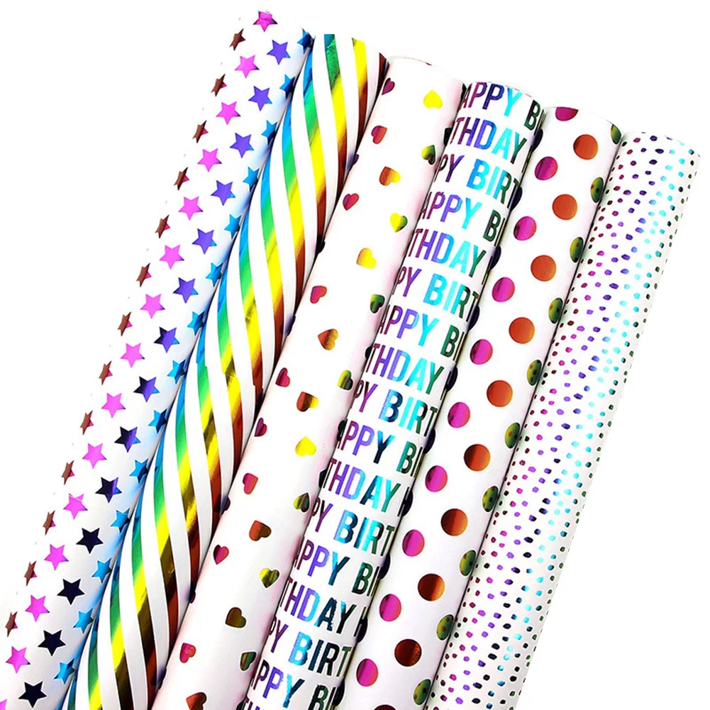 

6 Pcs Gift Wrapping Paper Sheets,Multicolor Colorful Wrapping Paper for Kids Women Men, Birthday or Christmas,50 x 70CM