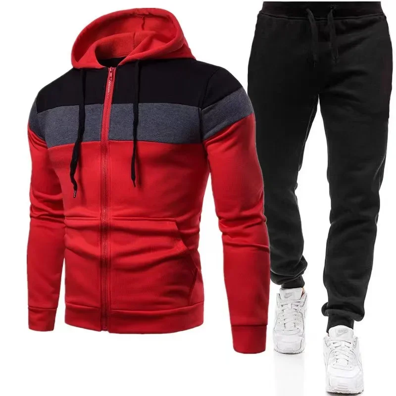 

Spring and autumn new zipper color matching men's hooded sportswear men's clothes jogging clothes leisure sportswear