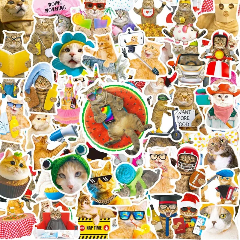 

10/30/50/2X50PCS Cute Funny Cat Animal Creative Graffiti Sticker Diary Skateboard Notebook Computer Luggage Laptop Sticker