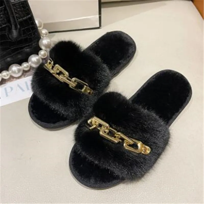 Женские домашние тапочки с цепочкой однотонные Нескользящие шлепанцы открытым