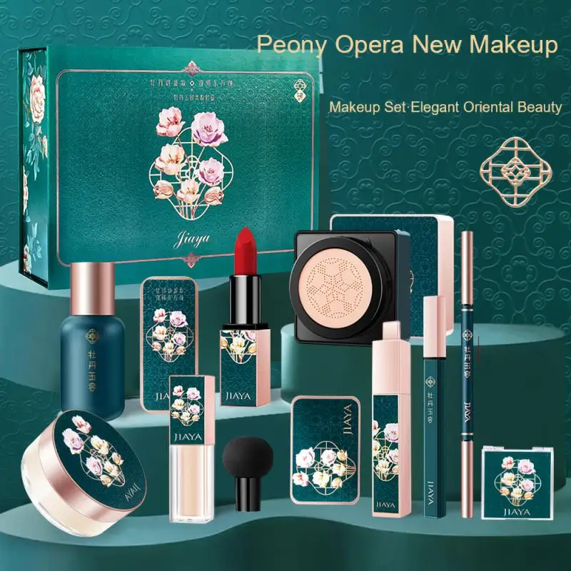 New Makeup Set Mushroom Head Foundation Cream Eyeliner Loose Powder Mascara Blush Matte Lipstick Eyeshadow Cosmetics Gift Box