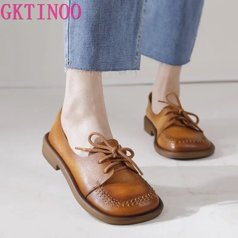 

GKTINOO/Женская обувь на плоской подошве из натуральной кожи на шнуровке; Новинка 2023 года; Сезон весна-осень; Женская обувь ручной работы для отдыха в стиле ретро