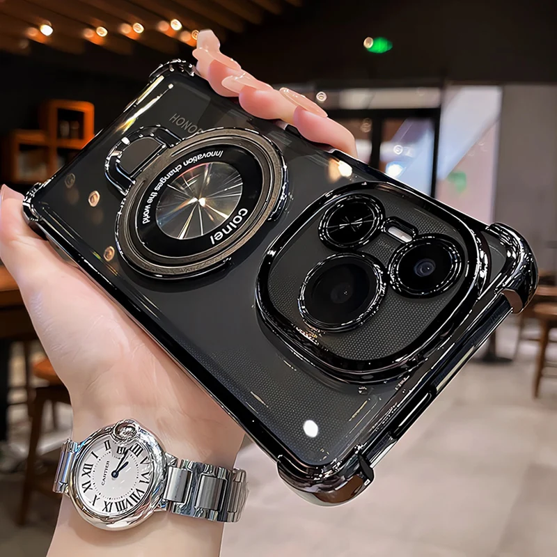 Фото Чехол для Honor Power с магнитным держателем, роскошное покрытие, мягкий силикон, прозрачная защита камеры, противоударная задняя крышка №1