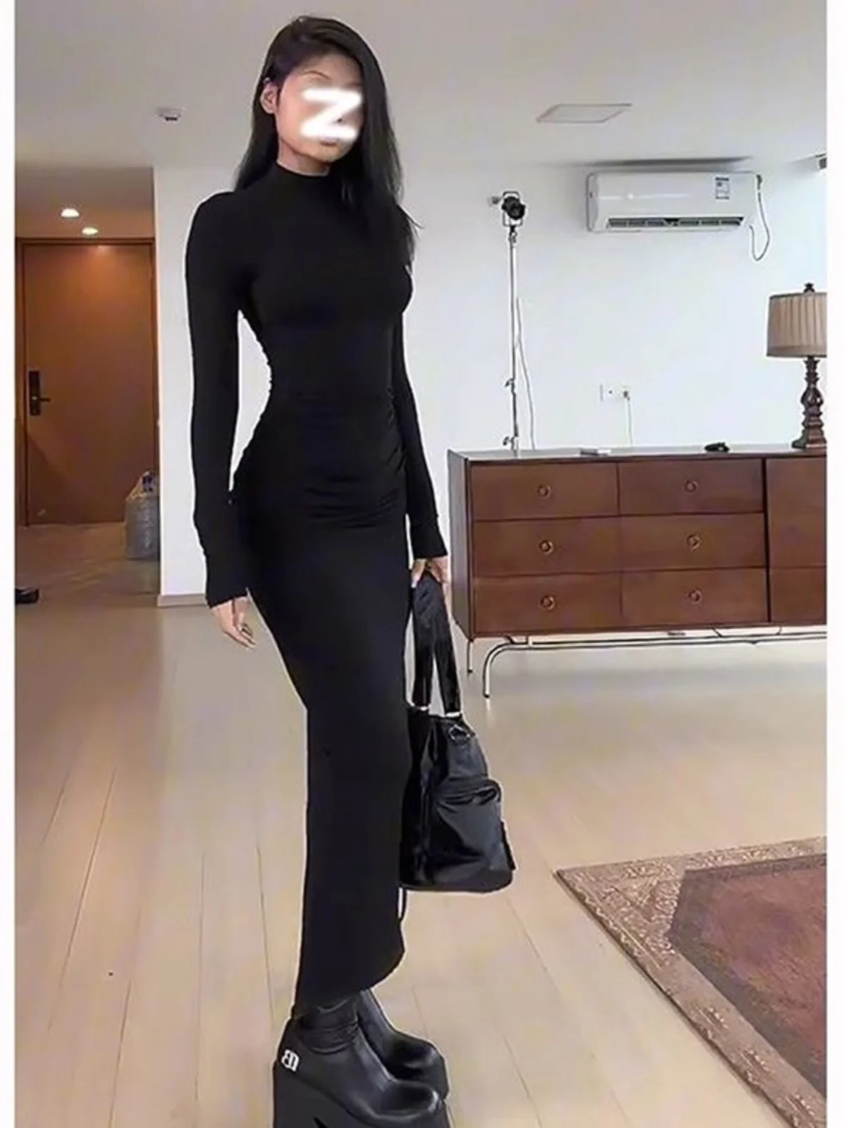 French sle Elegant Sexy Gyaru Black Dress Women Autumn and Winter New Slim fit Slimming Inner wear Sheath Mid-Length Skirts