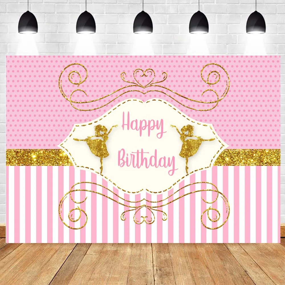 

Ballet Girl Birthday Backdrop Golden Flower Pink Stripes Background photograph Princess Baptism Party Supply Home Decor Curtain