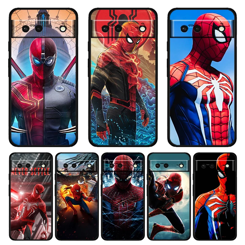 

Marvel Spiderman Avengers Shockproof Case for Google Pixel 7 6 Pro 6a 5 5a 4 4a XL 5G Silicone Soft Black Phone Cover Capa