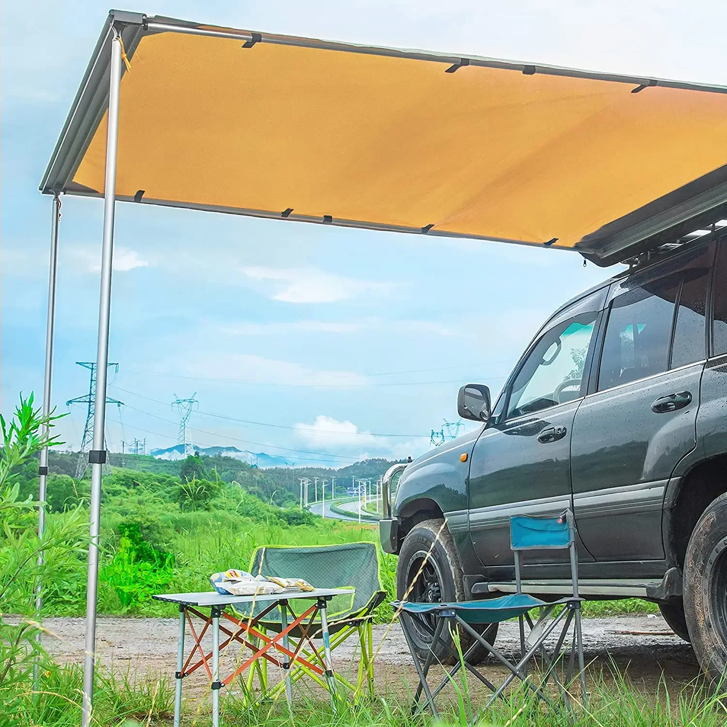 Тент для автомобиля Woqi 4.6'x6.6', выдвижной, на крышу, для внедорожников 4x4, всепогодный, с защитой от УФ-излучения UV50+, боковой тент для Jeep (art.: 3920d4d324bef) - 3920d4d324bef