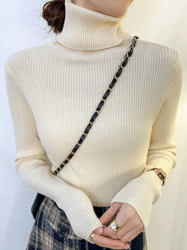 Новинка 2024 женский пуловер водолазка свитер осенний тонкий эластичный корейский