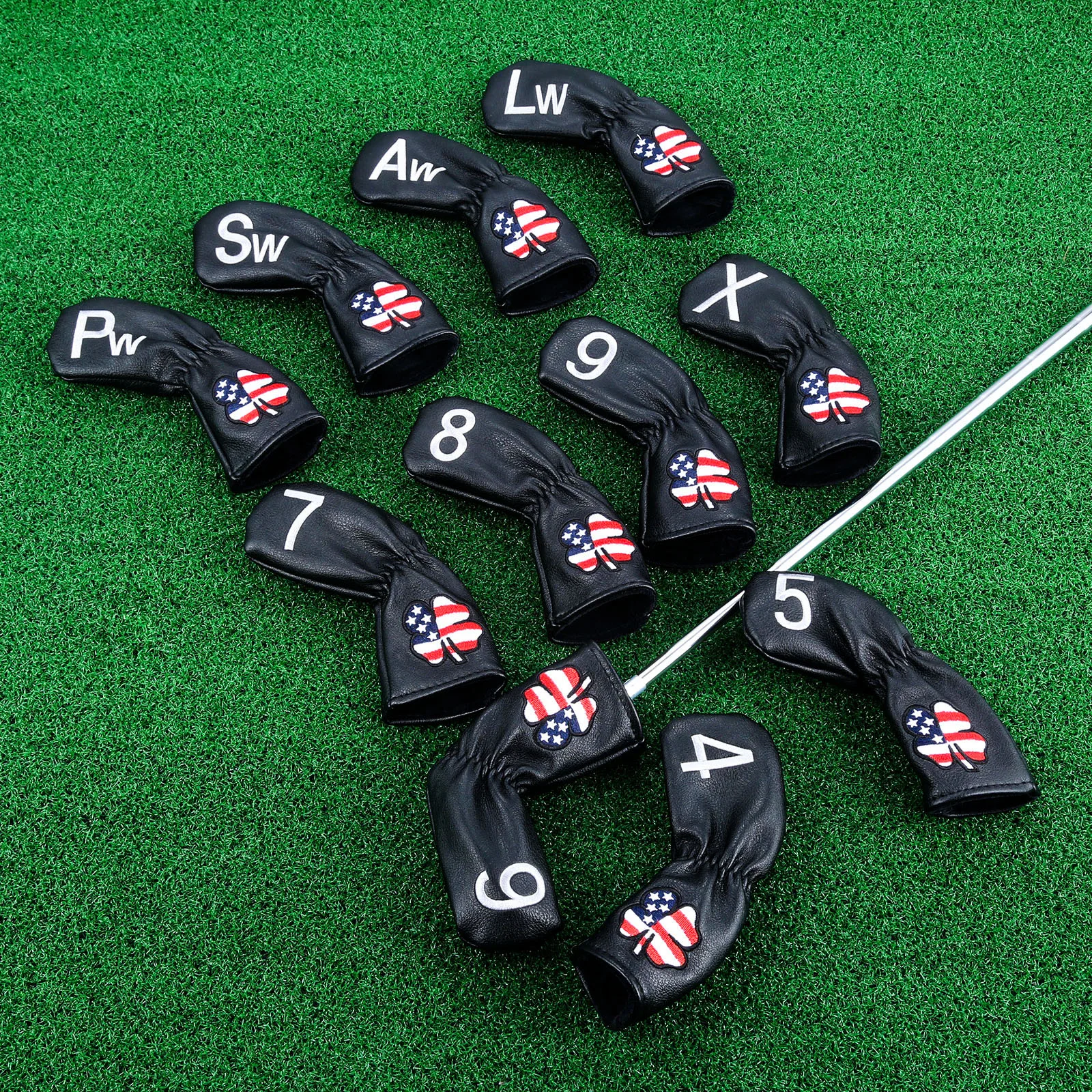S Headcover Lucky Clover Iron Club Head Covers With Number Printed 4,5,6,7,8,9,aw,sw,pw,lw,x