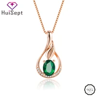 huisept 925 silver jewelry necklace with emerald zircon gemstone flower shape pendant for women wedding promise party ornaments