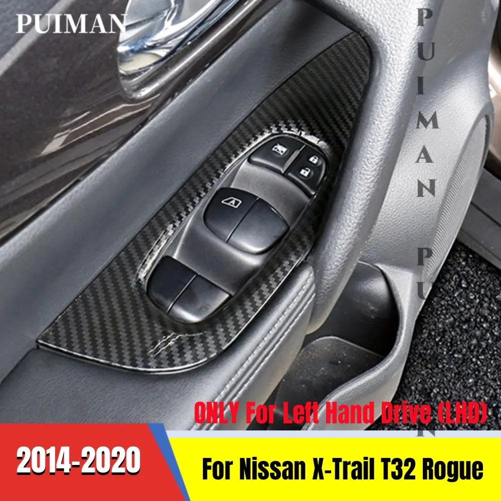 

ABS Carbon Fibre Car Door Armrest Window Glass Lift Button Cover 4pcs For Nissan X-Trail XTrail T32 Rogue 2014-2020 Accessories