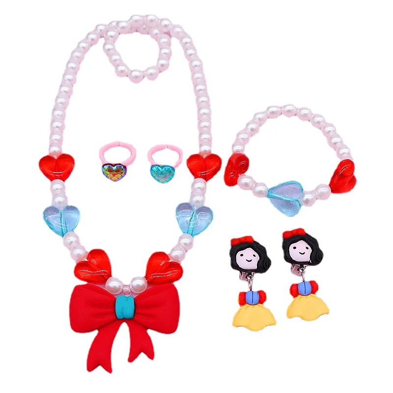 

New Children's Necklace Bracelet Cute Unicorn Rainbow Shiny Round Beaded Necklace Set For Girl Fashion Jewelry Party Gift