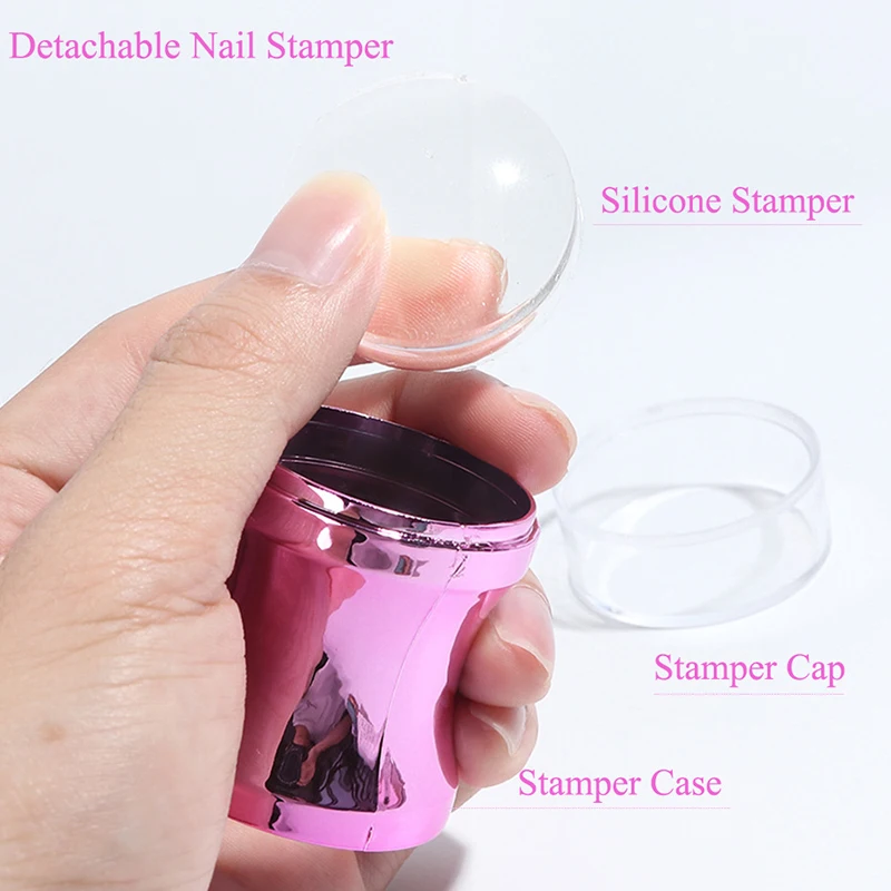 

3.6*5.5cm (1 Set) Round Jelly Transfer Painting Stamper With Scraper French Nail Art Tools Manicure Funnel Shape Image Plate