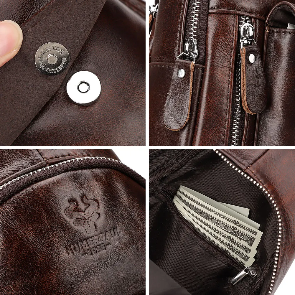 HUMERPAUL Genuine Leather Chest Bag for Men Anti-thef Travel Shoulder Bag Luxury Designer Male Satchel Sling Bag High Quality
