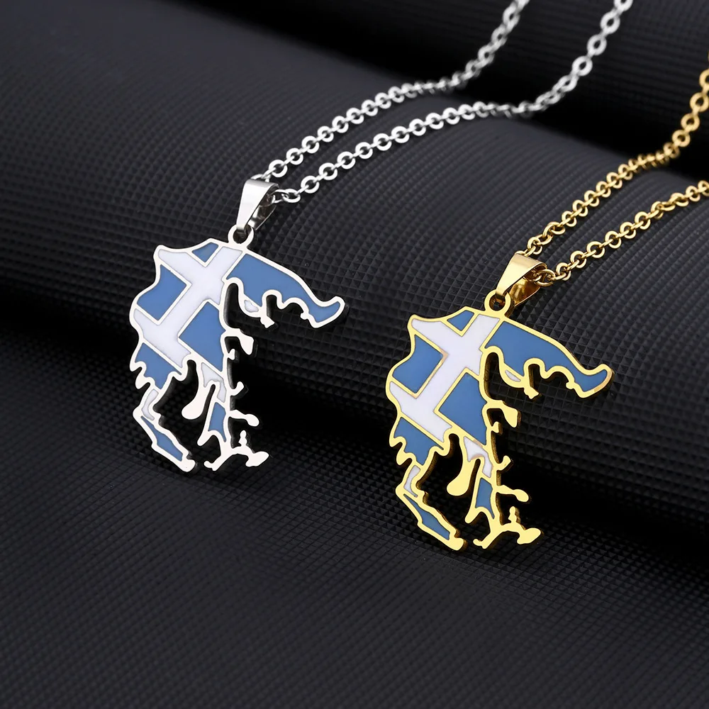 

WANGAIYAO new stainless steel Greek map and flag necklace for men and women couples ethnic style vintage clavicle chain jewelry