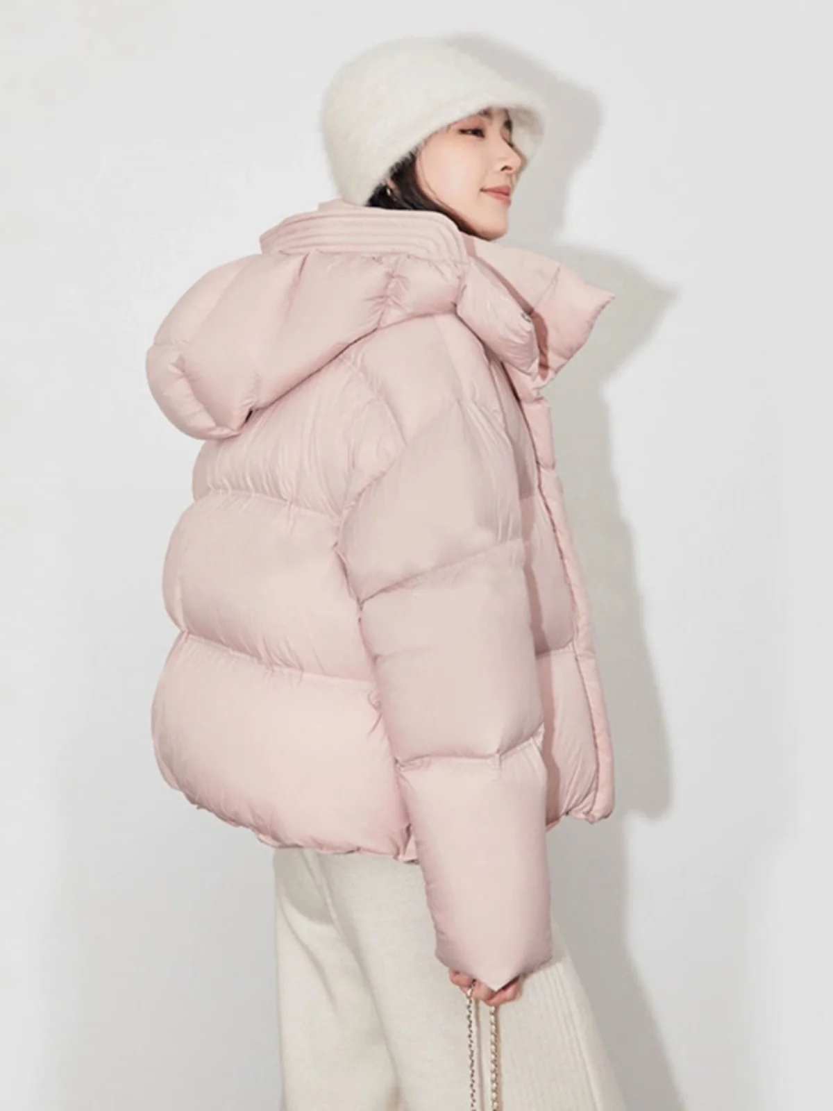 High end 95 White Goose Down Short Down jacket Women Winter 2024 New Pink Fashion Hood Thickened Puff down Coat