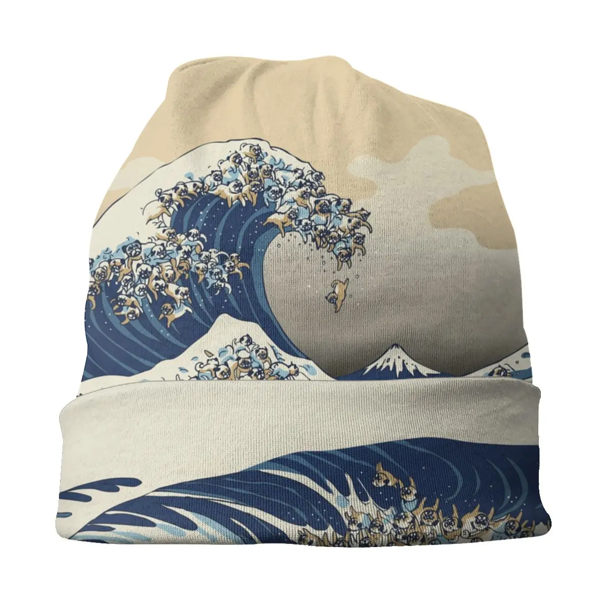 Шапка-бини The Great Wave Off Kanagawa Pugs шапки для мужчин и женщин зимняя теплая вязаная