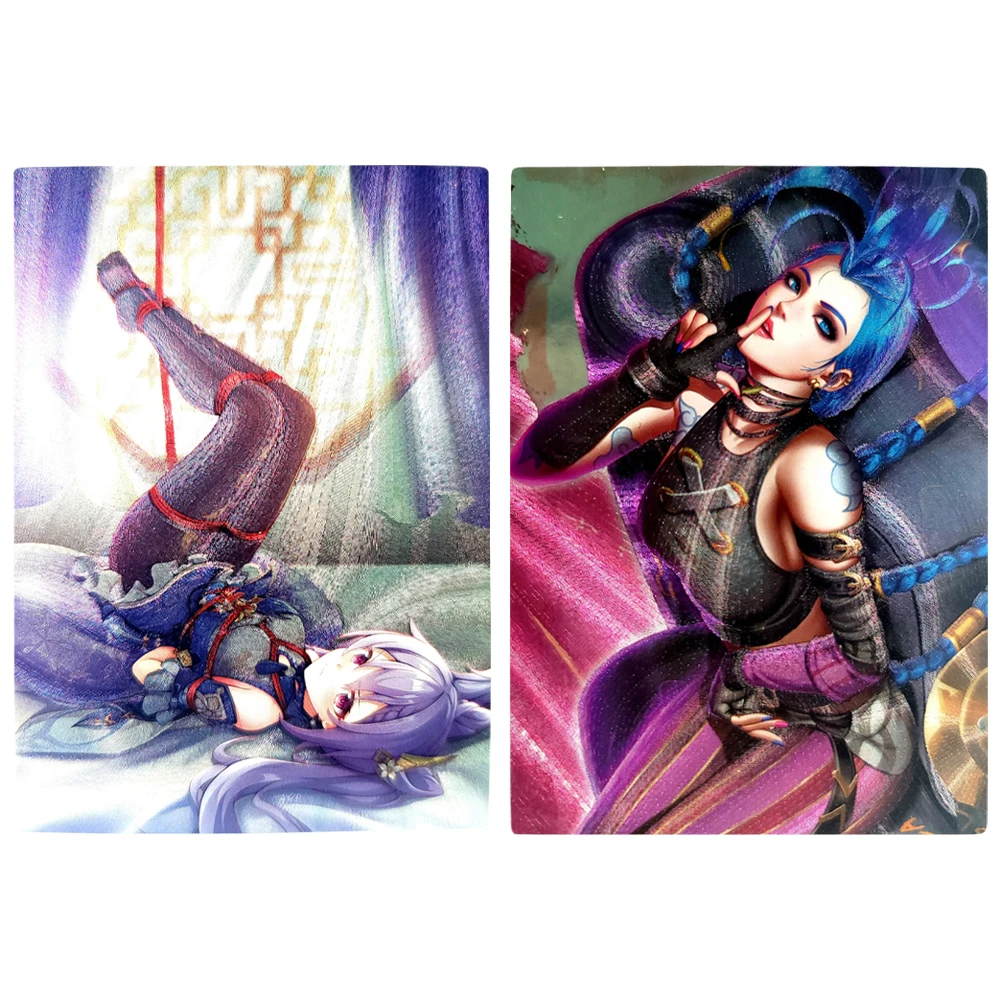 

2 Models Anime Girls ACG Flash Cards Genshin Keqing Kawaii Jinx Classic Anime Game Collection Cards Gift Toys