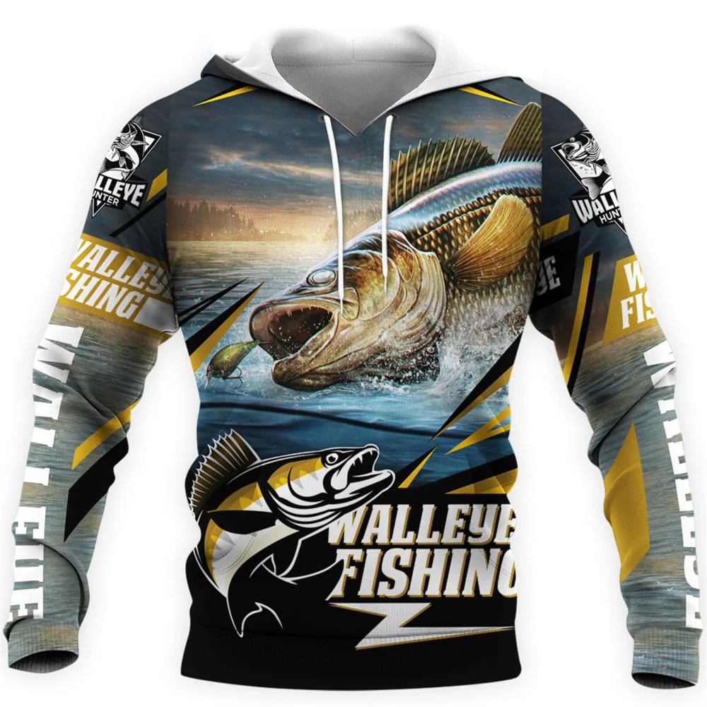 

CLOOCL Men Hoodie Fishing Walleye Hunter Printed Long Sleeves Hoodie 3D Pattern Sweatshirt Women Zip Streetwear Gothic Pullover