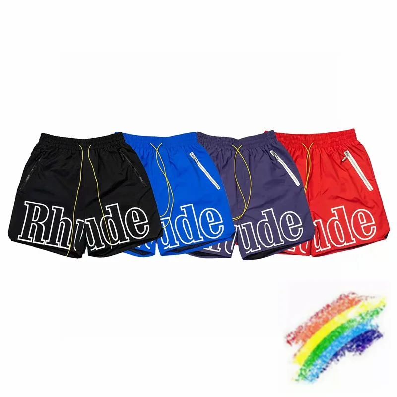 

Multicolor Rhude Shorts Men Women 1:1 High Quality Rhude Logo Shorts Mesh Breeches Inside Tag Label