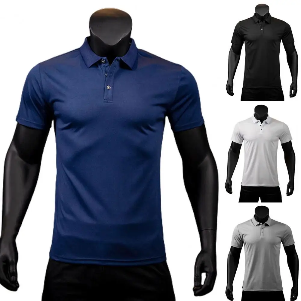 

Summer Lapel Solid Color Men T-Shirt Trendy Skin-friendly Slim Fit Thin Male Shirt Turn-down Collar Buttons Summer Shirt 2022