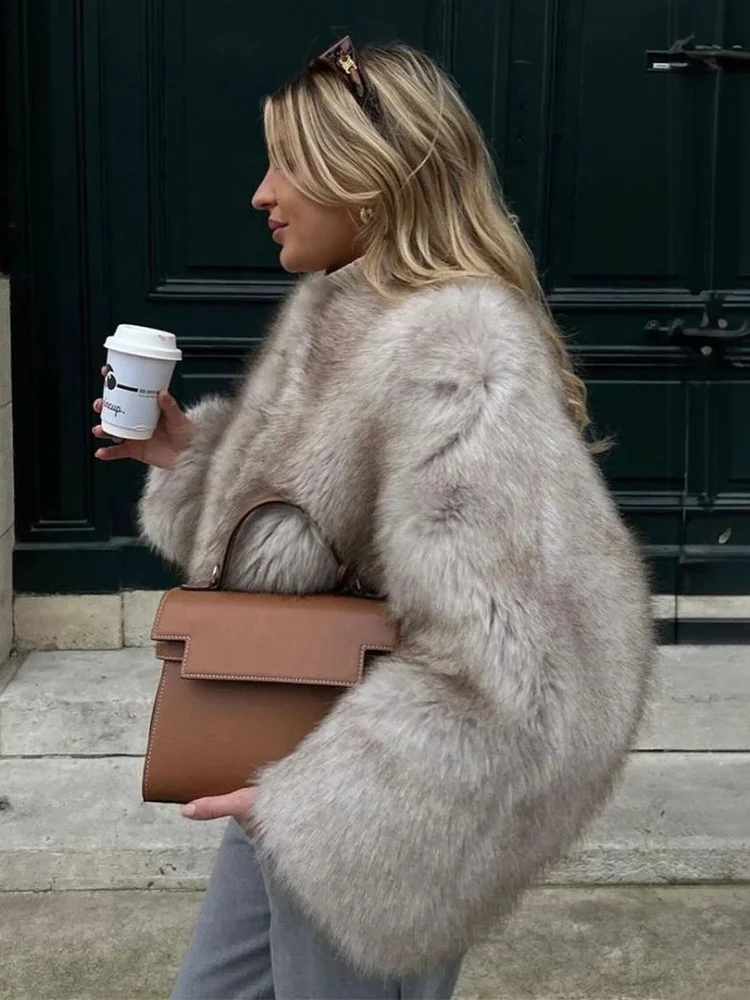 Женское модное Укороченное пальто из искусственного меха с градиентом шикарные