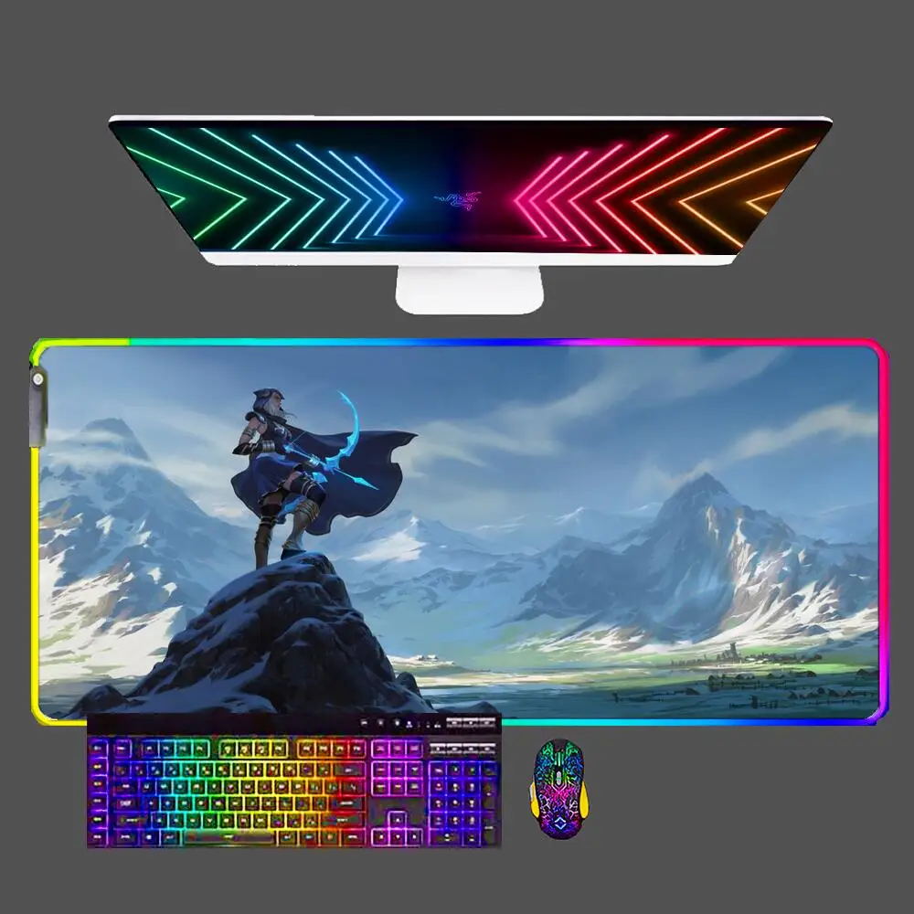 

Коврик для мыши Ashe League Of Legends RGB, игровой коврик для мыши для ноутбука, игровой коврик для клавиатуры XXL, большой резиновый коврик для мыши, Нас...