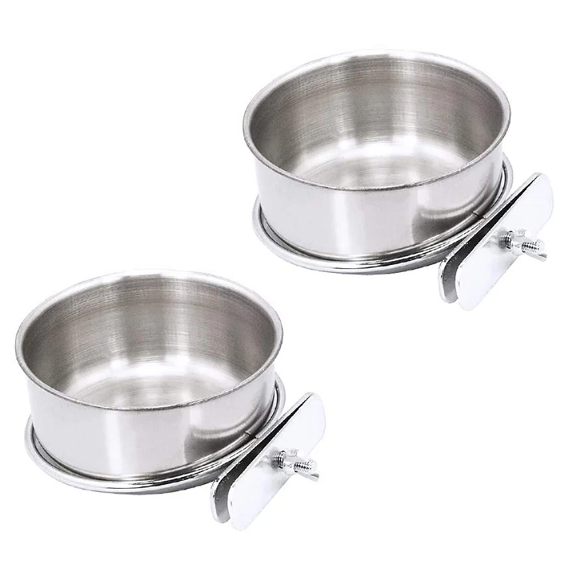 

2 Pack Bird Cage Food Water Dispenser Parrot Food Dish Bird Feeder Cup For Cage, Stainless Steel Bird Food Holder Container For