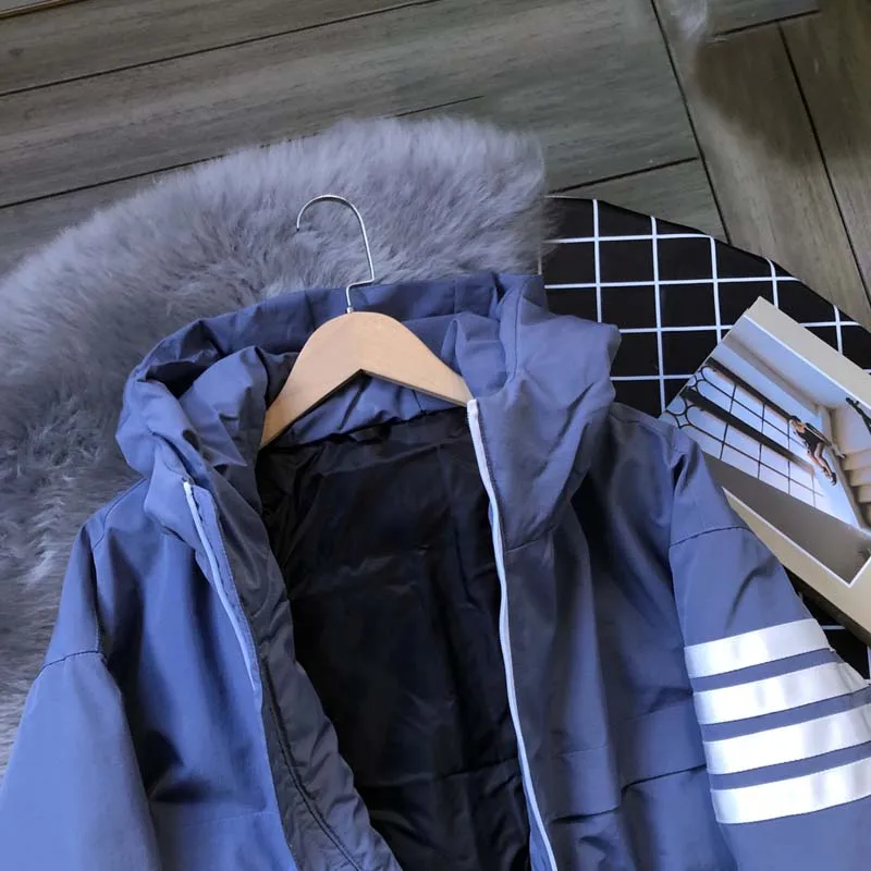 TB THOM Down Jacket For Men Luxury Brand White Striped High Quality Overcoat Smart Causal Female Puffer Jacket