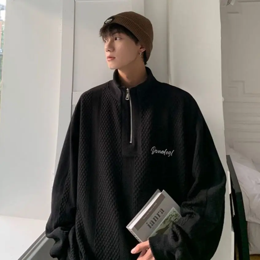 Yasuk Spring Autumn Winter Fashion Man Solid Casual Pullover Men's Loose Slim Knitted Warm Sweater Gentle Print Waffle Grid