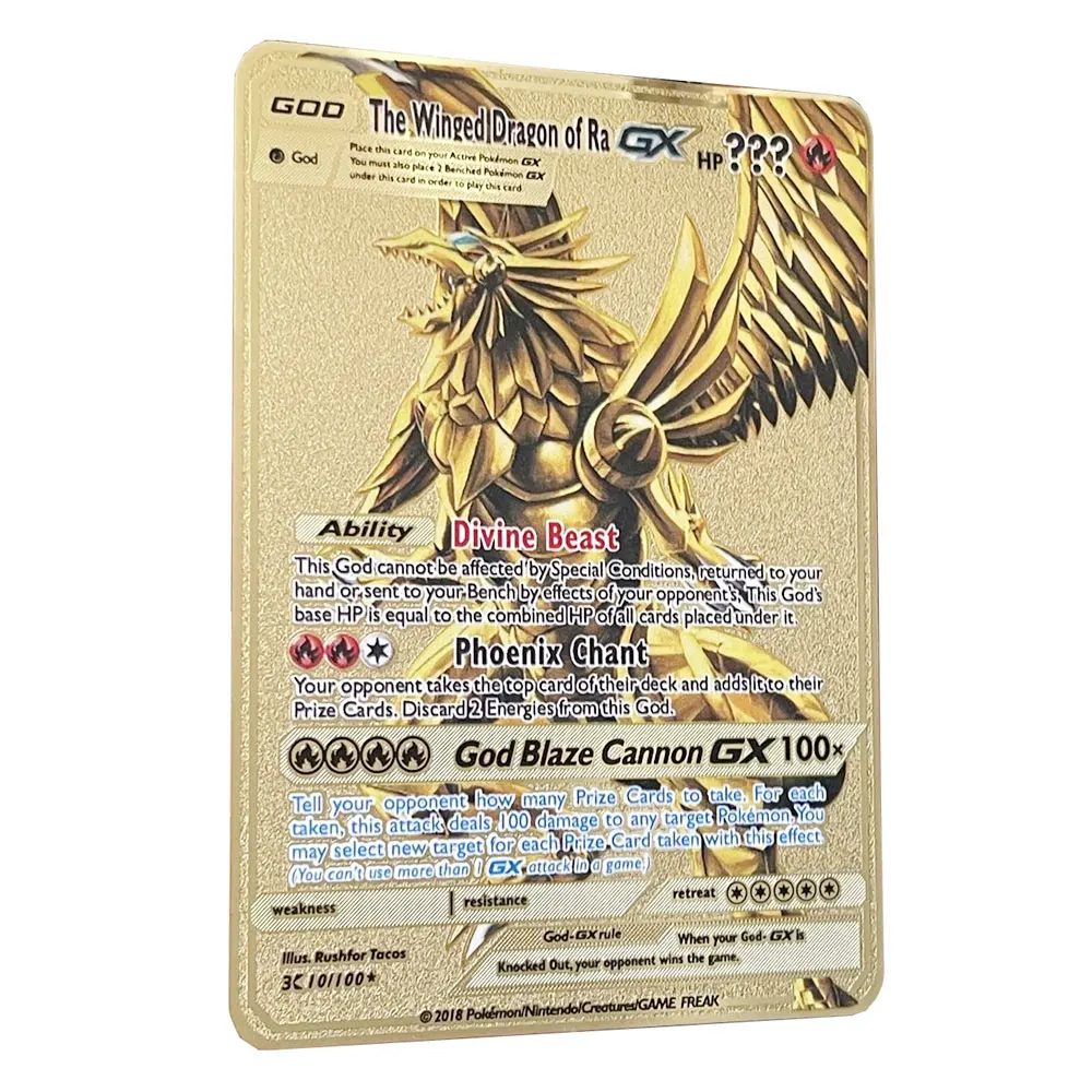 YUGIOH DIY Крылатый Дракон Ra GX золотые карты покемона в английском железном