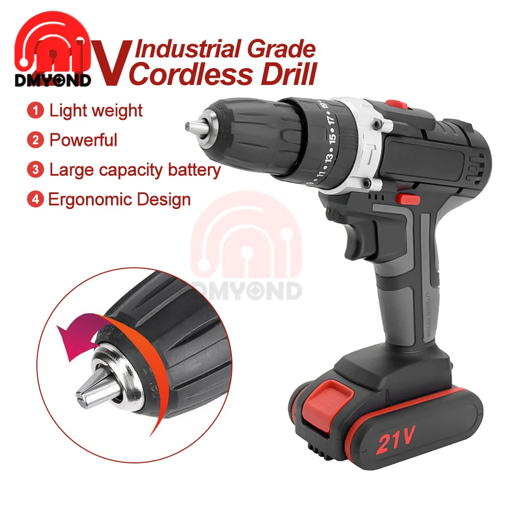 

Electric Cordless Screwdriver Drill 3 Functions Wireless Lithium Battery Charging Hand Drill 21V Household Electric Drill Tool