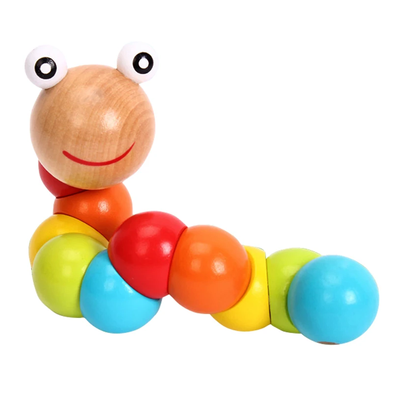

New Rainbow Worm Twist Puppet Cognition Fun Educational Toys Changeable Shape Wooden Blocks Kids Colorful Caterpillar Baby Toy